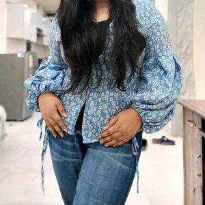 Blue Paisley Puff Sleeve Top