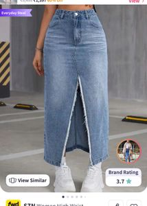 Denim Midi Skirt with Slit