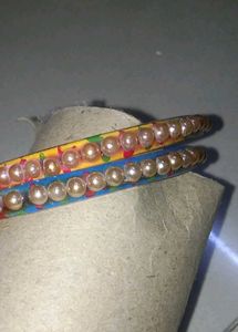Two Multicolored pearl Studded Glass Bangles