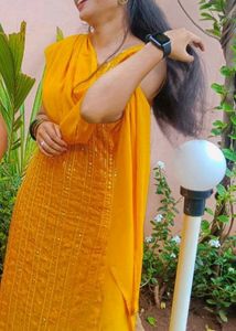 Yellow Plazo And Kurti Set With Duppata For Haldi