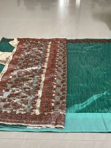 South Silk Saare, Green And Cream Colour Combination