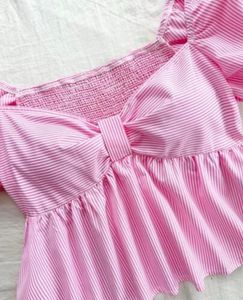 🚨40% OFF!! Pink Striped Puff Sleeve Top