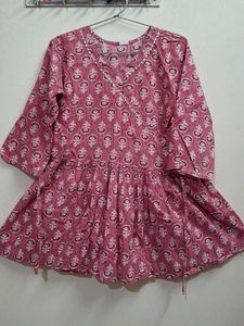 Pink Floral Print Angrakha Kurti