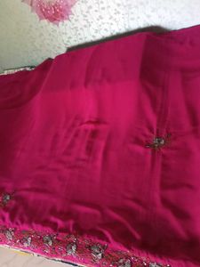 Used Embroidered Chiffon Magenta Color Saree