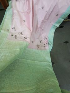 PINK Saree With sea Green Border