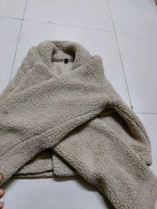 Beige Fleece Button-Up Jacket