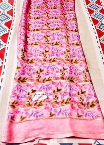 Pink Floral Print Saree