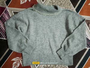 Gray Pearl Embellished Sweater