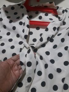 New Polka Dot White Top With Tie