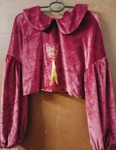 Maroon Velvet Crop Top