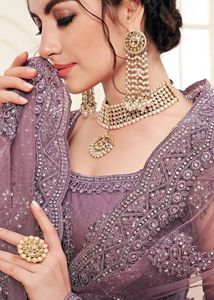 Semi Stitched purple Embroidered Lehenga Choli