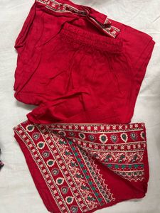 Red Floral Embroidered Tunic Top