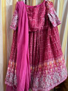Pink and white lehenga choli with dupatta