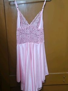 Pink Lace Satin Lingerie Dress