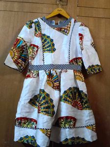 Fan Print White Dress