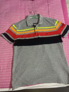 Benetton Striped Polo T Shirt - Size M