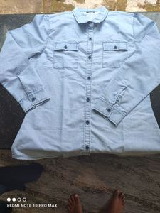 Brinley Women Washed Casual Light Blue Shirt