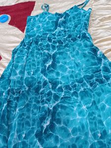 Combo Of Aqua Print Sundress And Denim Shorts
