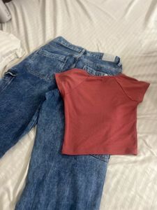Cute Top &amp; cargo Jeans Set