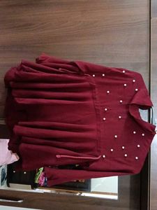 Maroon Pearl-Embellished Tunic Top