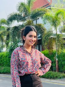 Floral Print Shirt &amp; Black Skirt