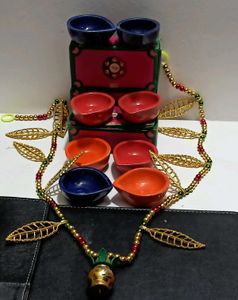 Festive Ceramic Diya Set Of 8