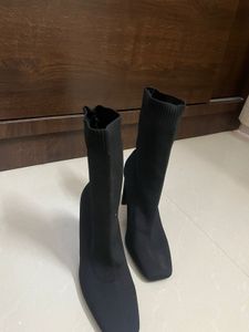 Black Sock Heeled Boots Zara