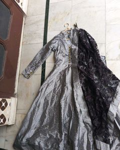 Floral Gown With Net Dupatta