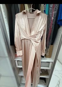 Elegant Satin Blush Midi Dress