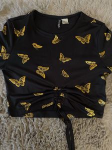 H & M Graphic Butterfly Crop Top