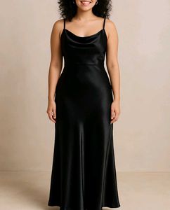 Sleek Black Cowl Neck Slip Dress