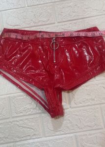 Red Shiny latex micro mini Shorts