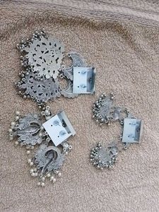 Oxidized Silver Earrings Set
