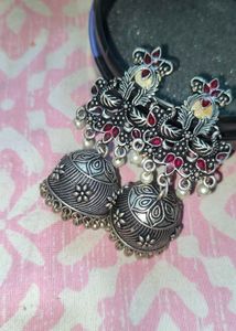 Oxidized Silver Jhumka Earrings