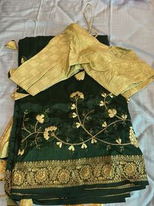 Green Embroidered Saree & Blouse