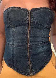 Denim Zip-Up Corset Top