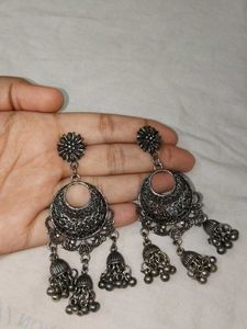 Dark Grey Oxidised Jhumkas