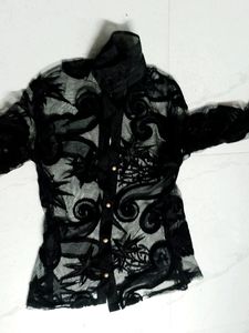 Black Netted New Never Used Shirt Top Pearl Button