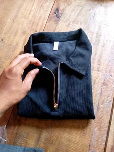 Textured Black Quarter-Zip Pullover