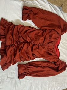 Rust Ruffle Mini Dress