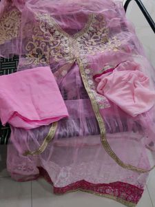 Pink Embroidered Net Kurta Set