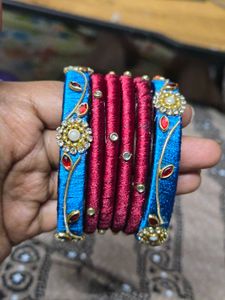 Silk Thread Bangles - Blue &amp; Maroon