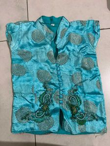 Teal Crinkle Skirt With Crop Top