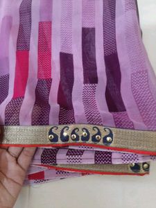 79)new Violet Lace Saree