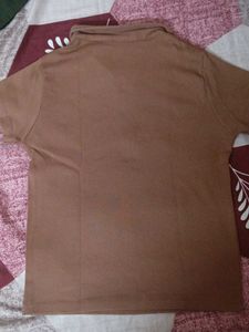 Brown Zipper Polo Top