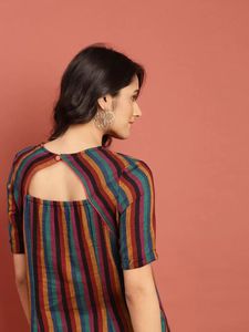 Taavi Striped Woven Straight High-low Kurta