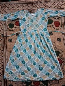 Teal Leaf Print Dress