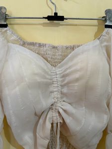 White Long Puff Sleeve Top