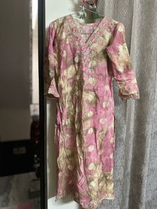 Pink & Gold Embroidered Kurti