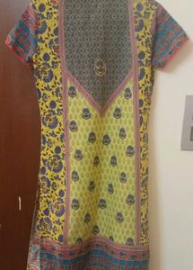 BIBA Lime Yellow Straight Bohemian Printed Kurta-S